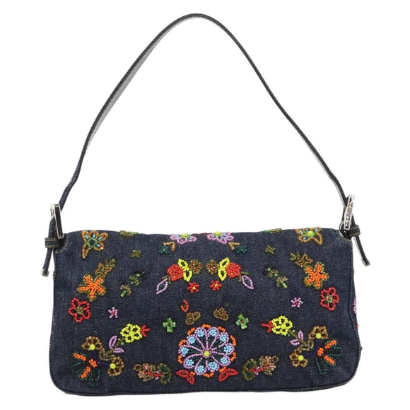 FENDI Denim Beads Mamma Baguette Shoulder Bag Multicolor Blue Auth yk20706SAM