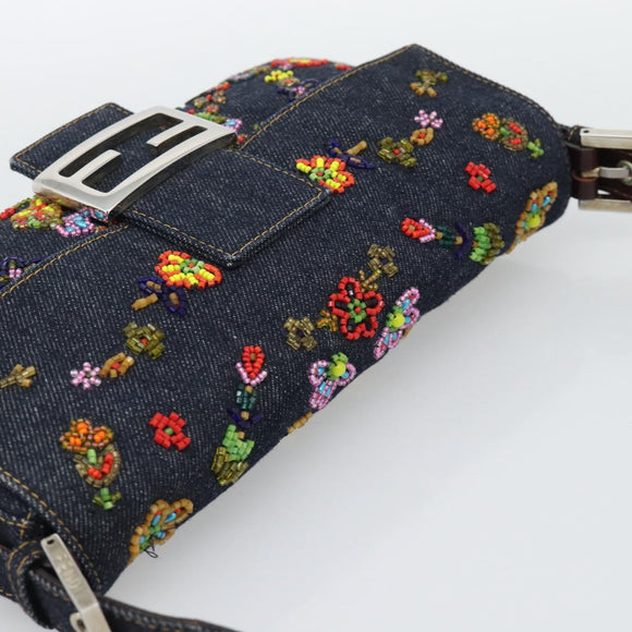 FENDI Denim Beads Mamma Baguette Shoulder Bag Multicolor Blue Auth yk20706SAM