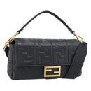 FENDI Zucca Mamma Baguette Bag Leather 2way Black Gold 8BH600 Auth yk20707SAM-1