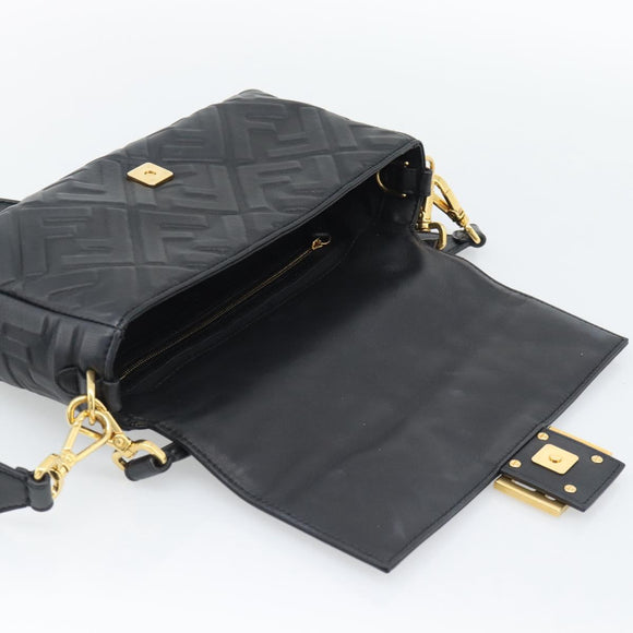 FENDI Zucca Mamma Baguette Bag Leather 2way Black Gold 8BH600 Auth yk20707SAM
