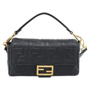 FENDI Zucca Mamma Baguette Bag Leather 2way Black Gold 8BH600 Auth yk20707SAM-2