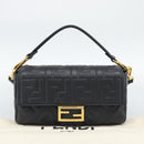 FENDI Zucca Mamma Baguette Bag Leather 2way Black Gold 8BH600 Auth yk20707SAM-23