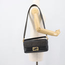 FENDI Zucca Mamma Baguette Bag Leather 2way Black Gold 8BH600 Auth yk20707SAM-24
