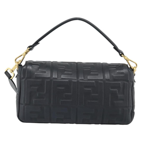 FENDI Zucca Mamma Baguette Bag Leather 2way Black Gold 8BH600 Auth yk20707SAM