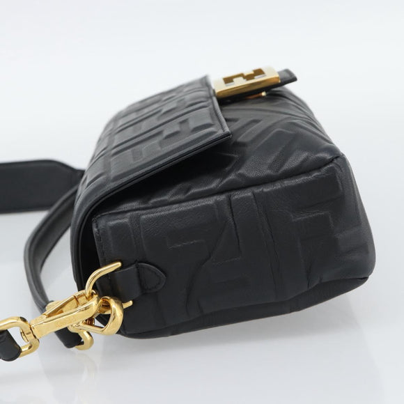 FENDI Zucca Mamma Baguette Bag Leather 2way Black Gold 8BH600 Auth yk20707SAM