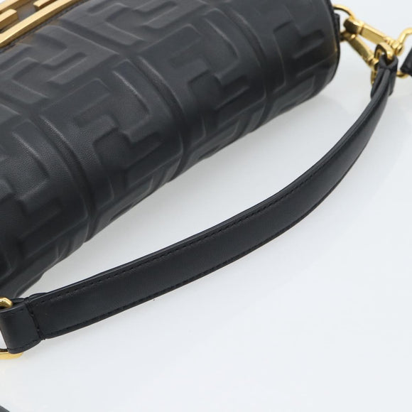 FENDI Zucca Mamma Baguette Bag Leather 2way Black Gold 8BH600 Auth yk20707SAM