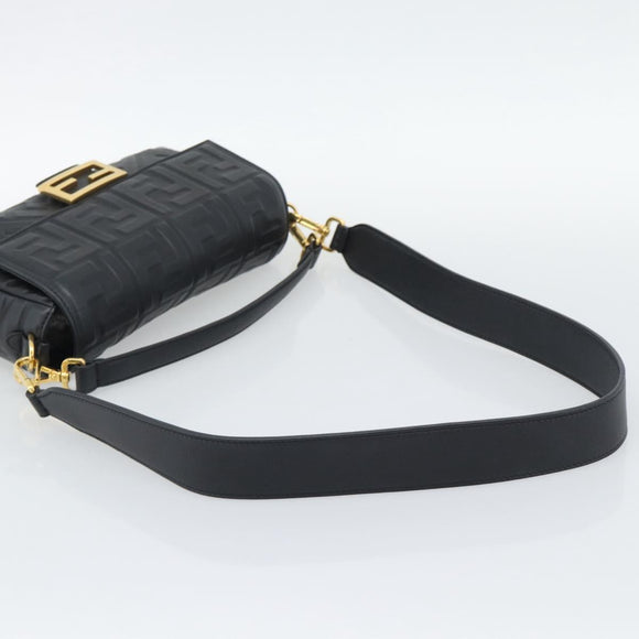 FENDI Zucca Mamma Baguette Bag Leather 2way Black Gold 8BH600 Auth yk20707SAM
