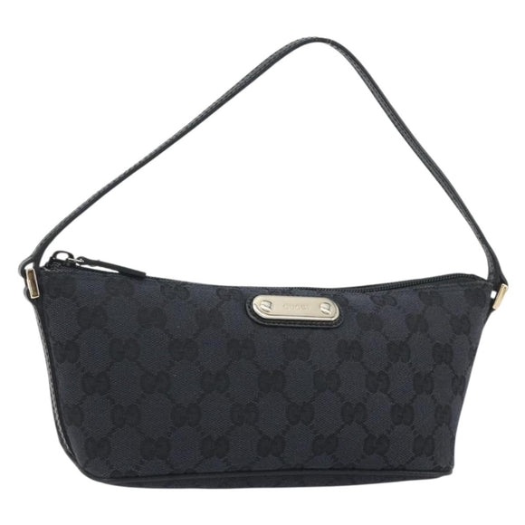 GUCCI GG Canvas Accessory Pouch Outlet Black Silver 257300 Auth yk20708SAV