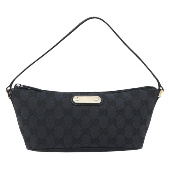 GUCCI GG Canvas Accessory Pouch Outlet Black Silver 257300 Auth yk20708SAV