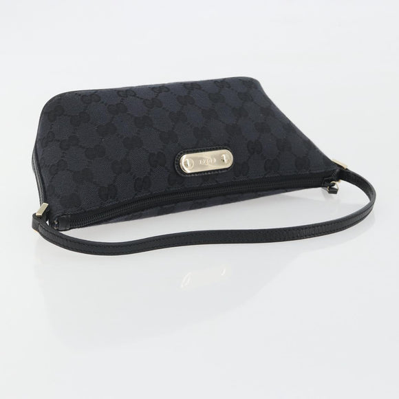 GUCCI GG Canvas Accessory Pouch Outlet Black Silver 257300 Auth yk20708SAV