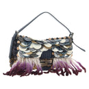 FENDI Mamma Baguette Bag Wool Sequin Metal Multicolor Gold Auth yk20710SM-1