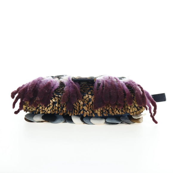 FENDI Mamma Baguette Bag Wool Sequin Metal Multicolor Gold Auth yk20710SM