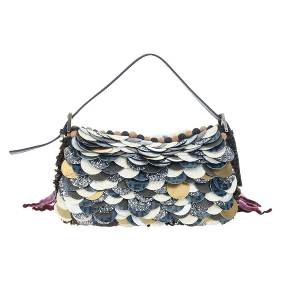 FENDI Mamma Baguette Bag Wool Sequin Metal Multicolor Gold Auth yk20710SM