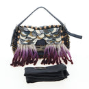FENDI Mamma Baguette Bag Wool Sequin Metal Multicolor Gold Auth yk20710SM-12