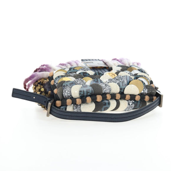 FENDI Mamma Baguette Bag Wool Sequin Metal Multicolor Gold Auth yk20710SM