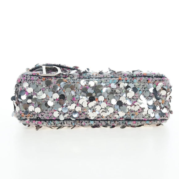 Christian Dior Saddle Bag Wool Sequins Multicolor Silver Auth yk20712SM