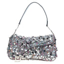Christian Dior Saddle Bag Wool Sequins Multicolor Silver Auth yk20712SM-13