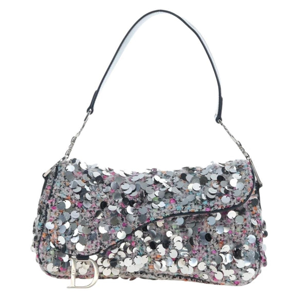 Christian Dior Saddle Bag Wool Sequins Multicolor Silver Auth yk20712SM