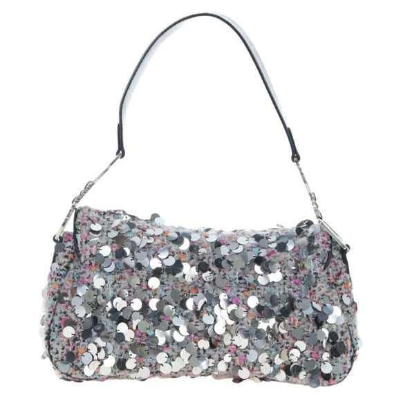 Christian Dior Saddle Bag Wool Sequins Multicolor Silver Auth yk20712SM