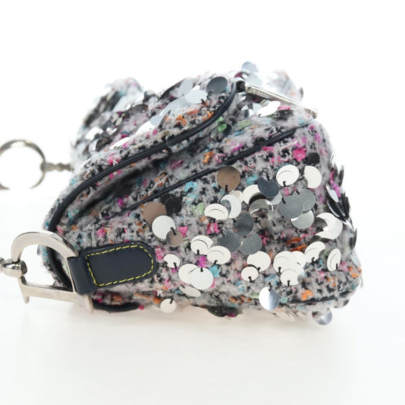 Christian Dior Saddle Bag Wool Sequins Multicolor Silver Auth yk20712SM