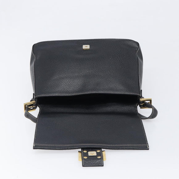 FENDI Mamma Baguette Shoulder Bag Leather Black Gold Auth yk20713M