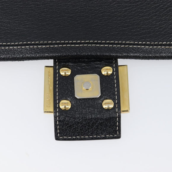 FENDI Mamma Baguette Shoulder Bag Leather Black Gold Auth yk20713M