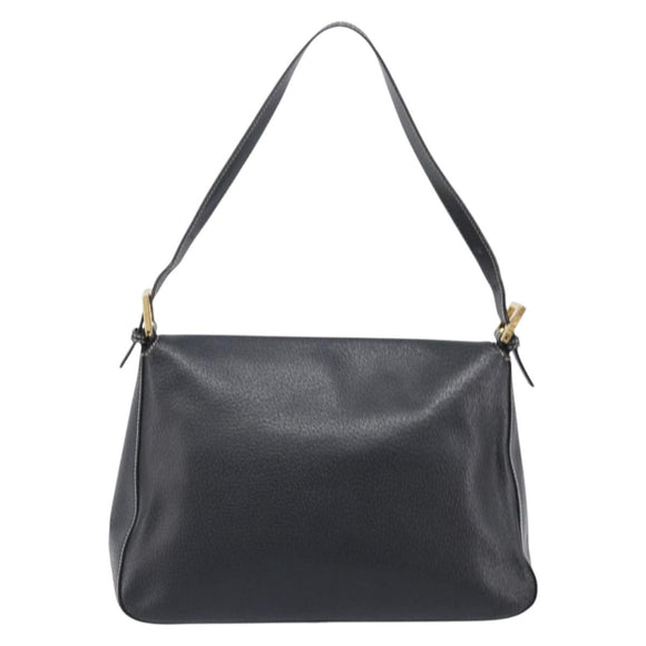 FENDI Mamma Baguette Shoulder Bag Leather Black Gold Auth yk20713M