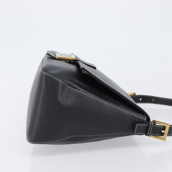 FENDI Mamma Baguette Shoulder Bag Leather Black Gold Auth yk20713M