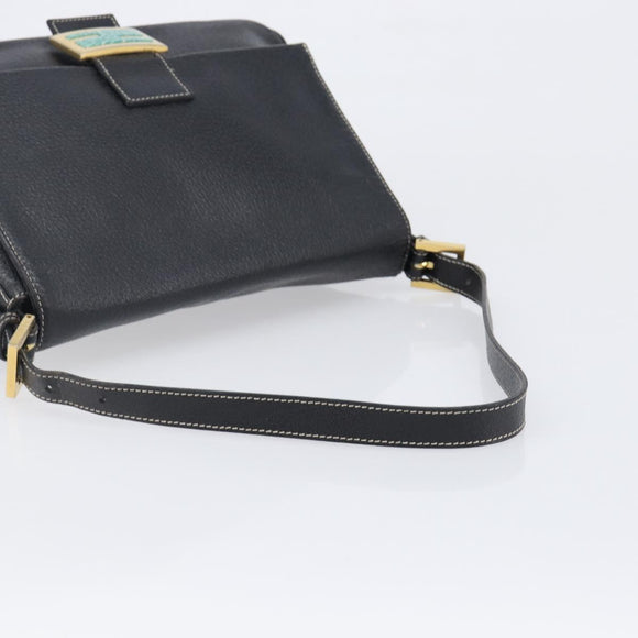 FENDI Mamma Baguette Shoulder Bag Leather Black Gold Auth yk20713M