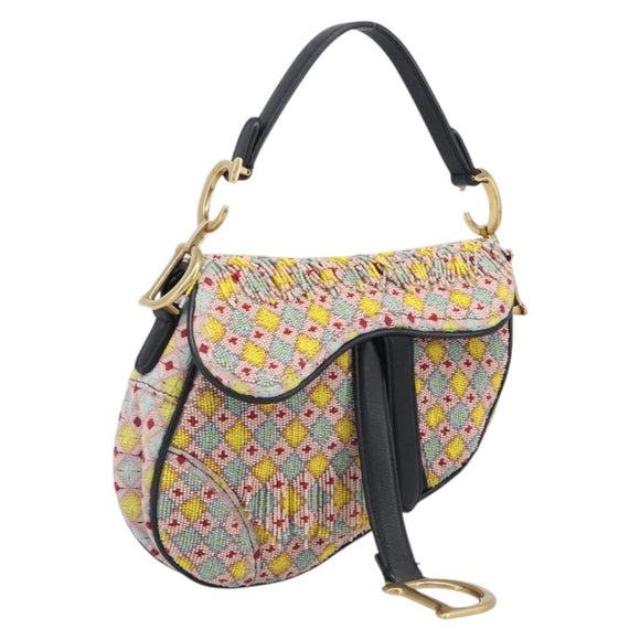 Christian Dior Saddle Bag Hand Bag beads Multicolor Gold Auth yk20714SAM