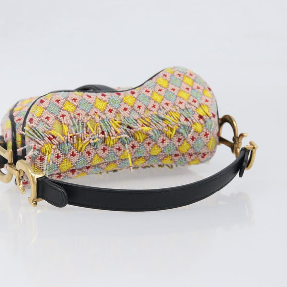 Christian Dior Saddle Bag Hand Bag beads Multicolor Gold Auth yk20714SAM