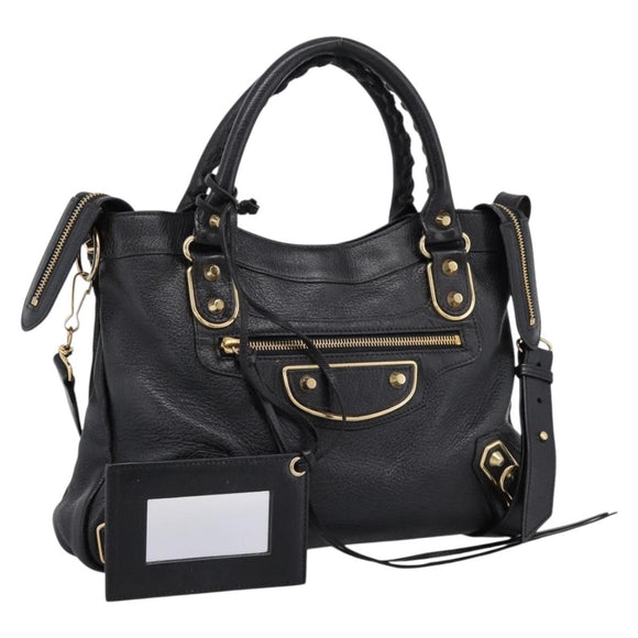 BALENCIAGA Metallic Edge Town Bag Leather 2way Black Gold 390149 Auth yk20715M