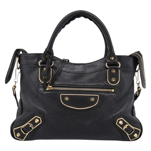 BALENCIAGA Metallic Edge Town Bag Leather 2way Black Gold 390149 Auth yk20715M