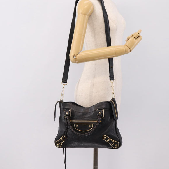 BALENCIAGA Metallic Edge Town Bag Leather 2way Black Gold 390149 Auth yk20715M