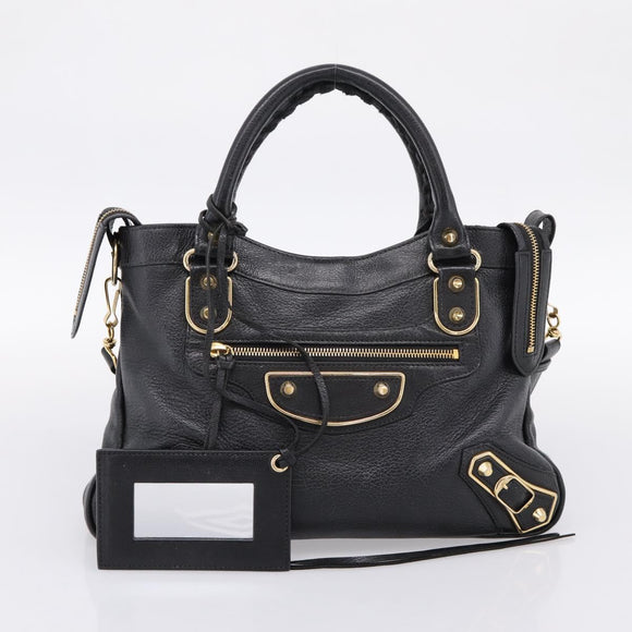 BALENCIAGA Metallic Edge Town Bag Leather 2way Black Gold 390149 Auth yk20715M