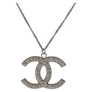 CHANEL COCO Mark Stone Necklace metal Silver CC Auth yk20721M-1