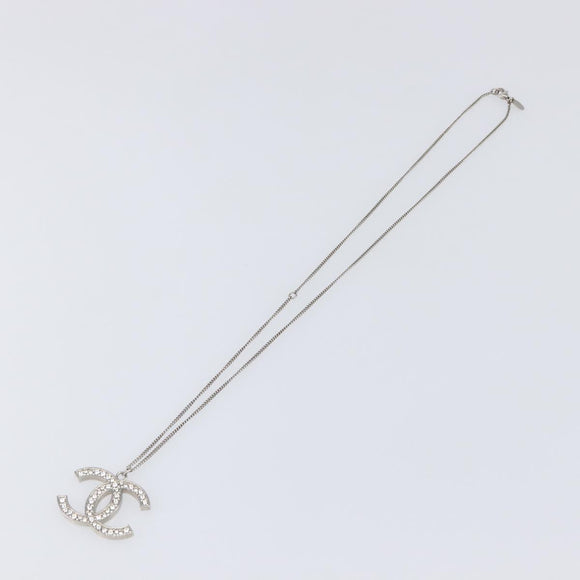 CHANEL COCO Mark Stone Necklace metal Silver CC Auth yk20721M