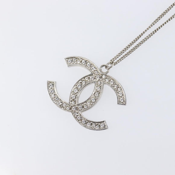 CHANEL COCO Mark Stone Necklace metal Silver CC Auth yk20721M