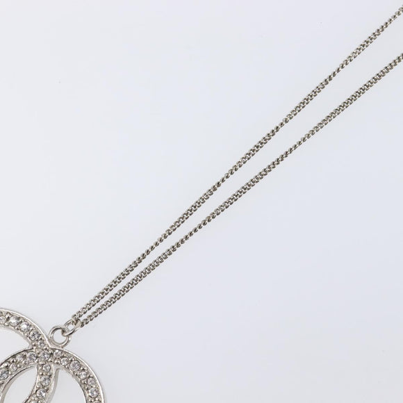 CHANEL COCO Mark Stone Necklace metal Silver CC Auth yk20721M