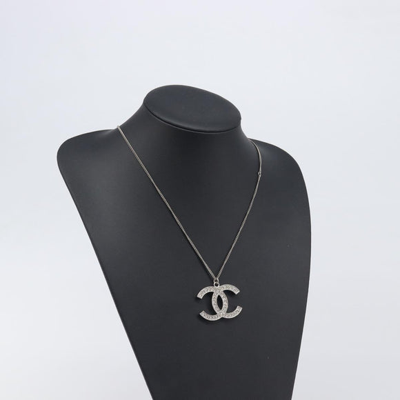 CHANEL COCO Mark Stone Necklace metal Silver CC Auth yk20721M
