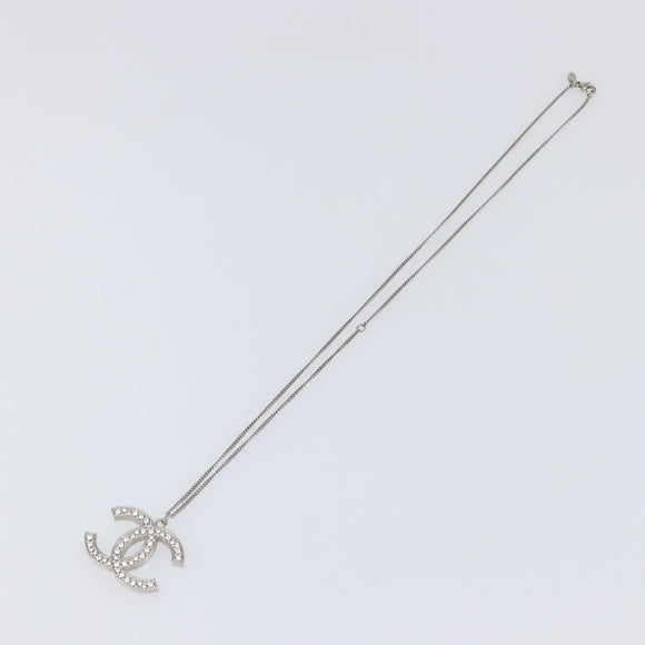 CHANEL COCO Mark Stone Necklace metal Silver CC Auth yk20721M