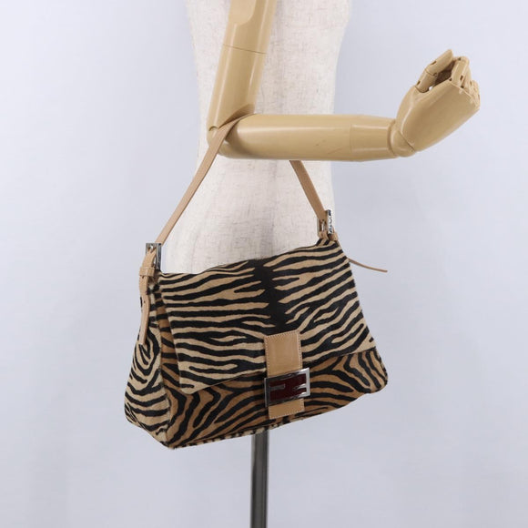 FENDI Animal Pattern Mamma Baguette Bag Harako Leather Brown Auth yk20722SAM
