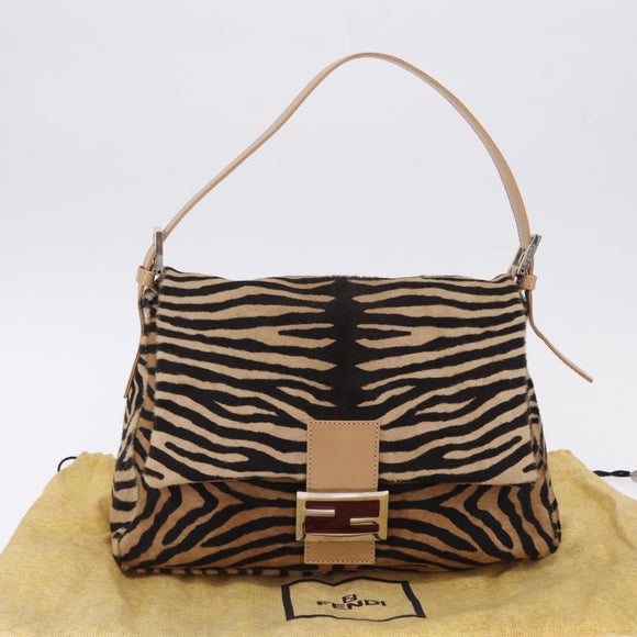 FENDI Animal Pattern Mamma Baguette Bag Harako Leather Brown Auth yk20722SAM
