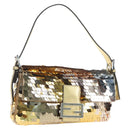 FENDI Mamma Baguette Shoulder Bag Sequin Leather Gold Tone Auth yk20723SM-1