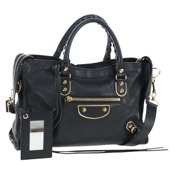 BALENCIAGA Classic Edge City Bag Leather 2way Black Gold 432831 Auth yk20725SAM