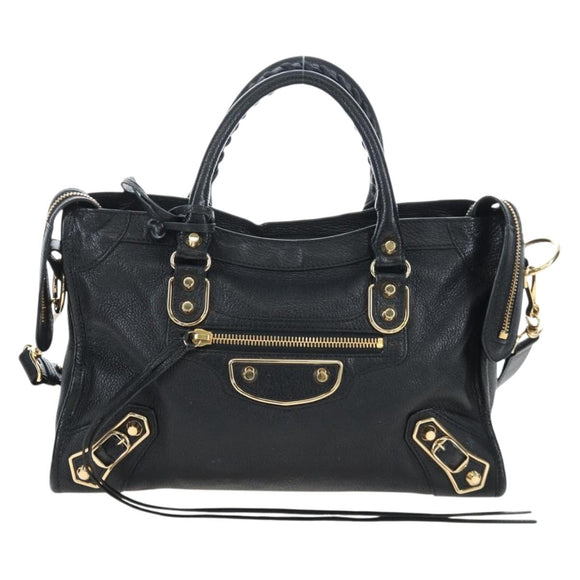 BALENCIAGA Classic Edge City Bag Leather 2way Black Gold 432831 Auth yk20725SAM