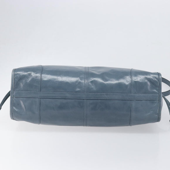 PRADA Bonnie Large Hand Bag Leather 2way Blue Gold Auth yk20726SAM