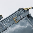 PRADA Bonnie Large Hand Bag Leather 2way Blue Gold Auth yk20726SAM-20