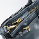 PRADA Bonnie Large Hand Bag Leather 2way Blue Gold Auth yk20726SAM-22