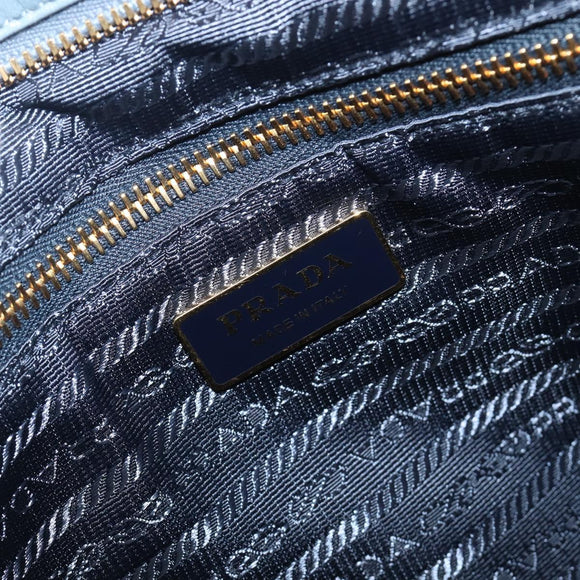 PRADA Bonnie Large Hand Bag Leather 2way Blue Gold Auth yk20726SAM